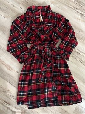 SKIMS Red Black Plaid Flannel Sleep Long Robe